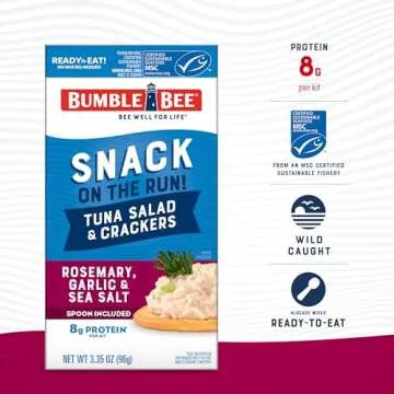 Bumble Bee Snack On The Run Rosemary, Garlic & Sea Salt Tuna Salad with Crackers Kit, High Protein S...