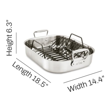 All-Clad Specialty Stainless Steel Roaster and Nonstick Rack 16x13x5 Inch Oven Broiler Safe 600F Roaster Pan, Pots and Pans, Bakeware, Turkey, Silver