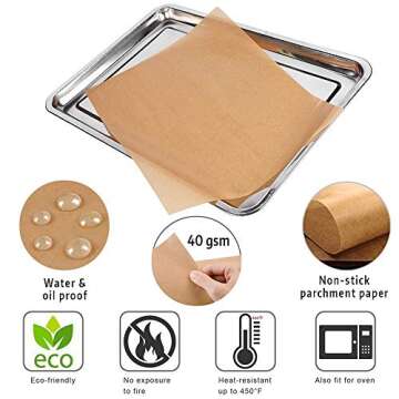 Comfylife 200 x Parchment Paper Sheets - No Curl, No Tear, No Burn Baking Paper (16 x 12 inch) – Precut Parchment Paper For Baking – No Chemical Unbleached Parchment Paper – Cookie Paper Baking Sheets