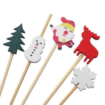 100 Christmas Cocktail Picks - Eco-Friendly Bamboo Appetizer Skewers for Parties