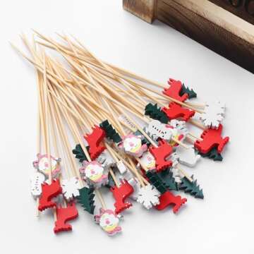 Christmas Cocktail Picks - 100 Eco-Friendly Bamboo Picks