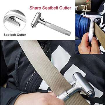 WONDER POINT Premium Car Glass Breaker with Seat Belt Cutter - Automotive Safety Hammer - Emergecy Escape Tool, Car Autoaccessory Metal Window Hammer, Vehicle Hard Aluminium Alloy Head Design(Silver)