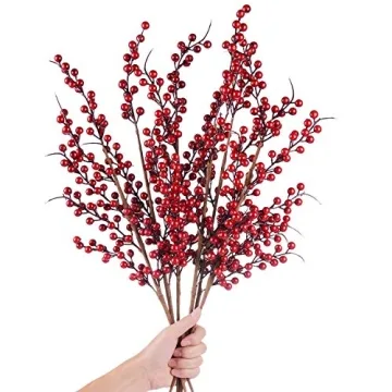 DearHouse 4 Pack Artificial Red Berry Stems Holly Christmas Berries for Festival Holiday Crafts and ...