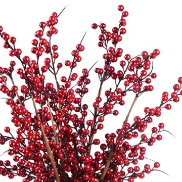DearHouse 4 Pack Artificial Red Berry Stems Holly Christmas Berries for Festival Holiday Crafts and Home Decor, 26 Inches Burgundy Berry Floral Christmas Tree Decorations