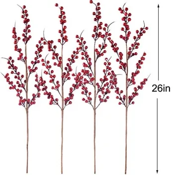DearHouse 4 Pack Artificial Red Berry Stems Holly Christmas Berries for Festival Holiday Crafts and Home Decor, 26 Inches Burgundy Berry Floral Christmas Tree Decorations