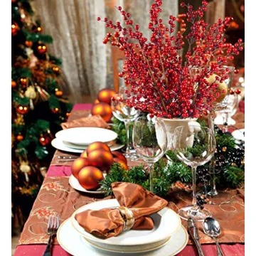 DearHouse 4 Pack Artificial Red Berry Stems Holly Christmas Berries for Festival Holiday Crafts and Home Decor, 26 Inches Burgundy Berry Floral Christmas Tree Decorations