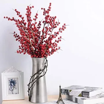 DearHouse 4 Pack Artificial Red Berry Stems Holly Christmas Berries for Festival Holiday Crafts and Home Decor, 26 Inches Burgundy Berry Floral Christmas Tree Decorations