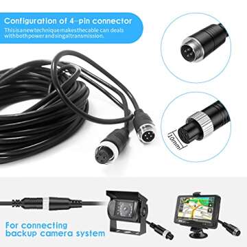 EKYLIN 16FT 5M Car Video Extension Cable 4-Pin Aviation Waterproof Shockproof for CCTV Rearview Camera Truck Trailer Camper Bus Motorhome Vehicle Backup Monitor System
