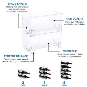 ELTOW Modular Plastic Wine Rack (2-Pack) Stackable Display and Storage System - Clear, Heavy-Duty PET Plastic - Home Kitchen, Bar, Countertop, or Dining Room Use