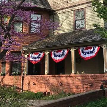 Pleated Fan Flag 2 Pack Patriotic American Bunting Flags for 4th of July/President's Day/Veterans Day/Memorial Day Decoration, 3x1.5 Feet with Brass Grommets