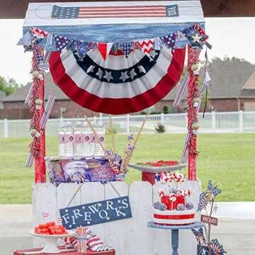Pleated Fan Flag 2 Pack Patriotic American Bunting Flags for 4th of July/President's Day/Veterans Day/Memorial Day Decoration, 3x1.5 Feet with Brass Grommets