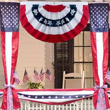 Pleated Fan Flag 2 Pack Patriotic American Bunting Flags for 4th of July/President's Day/Veterans Day/Memorial Day Decoration, 3x1.5 Feet with Brass Grommets