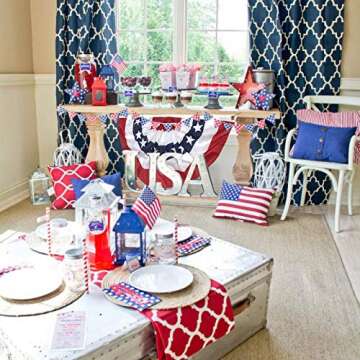 Pleated Fan Flag 2 Pack Patriotic American Bunting Flags for 4th of July/President's Day/Veterans Day/Memorial Day Decoration, 3x1.5 Feet with Brass Grommets