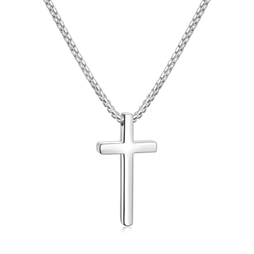 Fiusem Silver Tone Cross Necklace - Stylish and Durable Accessory