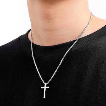 Fiusem Silver Tone Cross Necklace for Men and Women