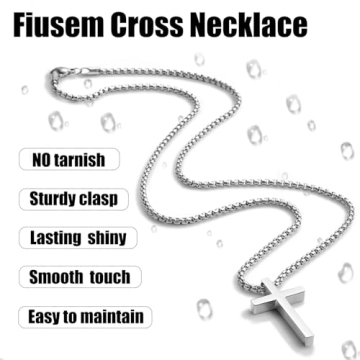 Fiusem Silver Tone Cross Necklace for Men and Women