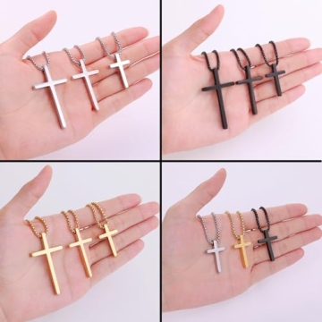 Fiusem Silver Tone Cross Necklace for Men and Women