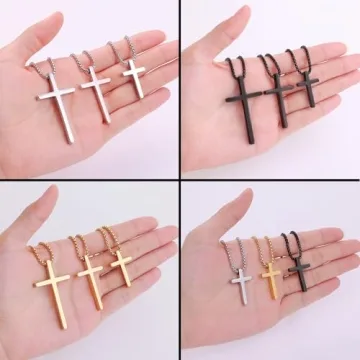 Fiusem Silver Tone Cross Necklace for Men and Women