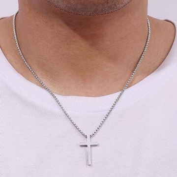 Fiusem Silver Tone Cross Necklace for Men and Women