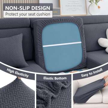 hyha Waterproof Couch Cushion Covers, Stretch Magic Sofa Covers Washable, Thick Jacquard Fabric, Waterproof Sofa Couch Covers for 3 Cushion Couch Sofa for Pets (3 Packs, Grey)