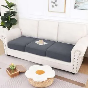 hyha Waterproof Couch Cushion Covers, Stretch Magic Sofa Covers Washable, Thick Jacquard Fabric, Waterproof Sofa Couch Covers for 3 Cushion Couch Sofa for Pets (3 Packs, Grey)