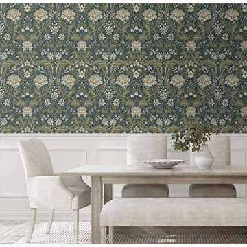 NextWall Honeysuckle Trail Floral Peel and Stick Wallpaper (Teal & Moss Green)
