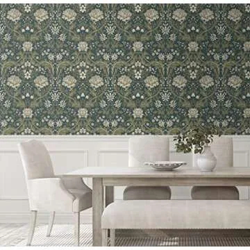 NextWall Honeysuckle Trail Floral Peel and Stick Wallpaper (Teal & Moss Green)