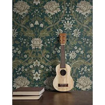 NextWall Honeysuckle Trail Floral Peel and Stick Wallpaper (Teal & Moss Green)