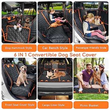 URPOWER 6 in 1 Convertible Dog Car Seat Cover for Back Seat 60/40 Split Dog Seat Cover 100% Waterpro...