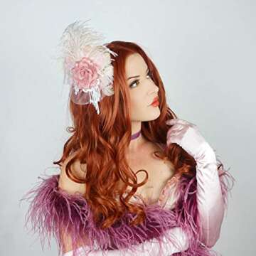 Zucker Victorian Style Marie Antoinette Champagne Pink Feather Clip Fascinator - Halloween or Bridal Hair Accessory