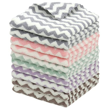 HFGBLG Microfiber Cleaning Cloths - 10 Pack Fast Drying Super Absorbent Dish Rags, 12"x12" Mix Color