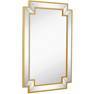 Hamilton Hills 24x36 Inch Gold Corner Cut Frame Beveled Mirrors for Wall | Large Rectangular Bathroo...