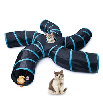 EGETOTA Cat Tunnel for Indoor Cats Large, with Play Ball S-Shape 5 Way Collapsible Interactive Peek ...