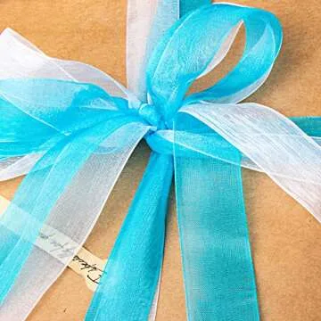 SOFIRE 6 Roll 1 Inch Wide Blue Organza Ribbon Christmas Ribbon Sheer Chiffon Ribbon for Gift Wrapping(Blue)