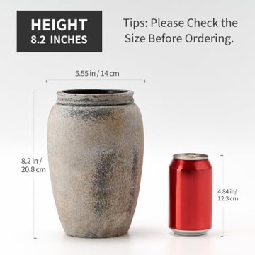 Elegant PORCER 8 Inch Ceramic Rustic Vase for Home Decor