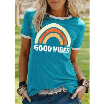 YEXIPO Womens Graphic Tees Short Sleeve Summer Tops Funny Letter Print Crew Neck Casual Loose Cute T Shirts