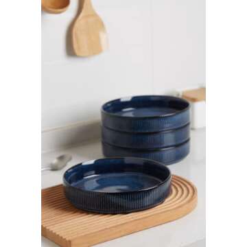 famiware Star 7.5" Pasta Bowls Set, Salad Bowl Set of 4, Double Reactive Glaze, Stackable, Ideal for Your Friend for Housewarming, Festivals, Nebulas Blue