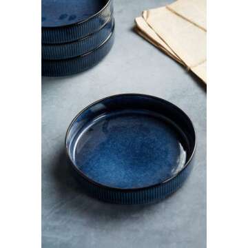 famiware Star 7.5" Pasta Bowls Set, Salad Bowl Set of 4, Double Reactive Glaze, Stackable, Ideal for Your Friend for Housewarming, Festivals, Nebulas Blue