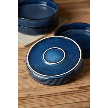 famiware Star 7.5" Pasta Bowls Set, Salad Bowl Set of 4, Double Reactive Glaze, Stackable, Ideal for Your Friend for Housewarming, Festivals, Nebulas Blue