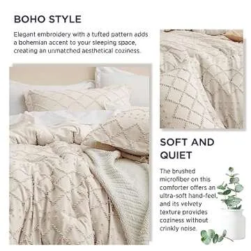 Bedsure Full Size Comforter Set - Beige Comforter, Boho Tufted Shabby Chic Bedding Comforter Set, 3 Pieces Vintage Farmhouse Bed Set for All Seasons, Fluffy Soft Bedding Set with 2 Pillow Shams