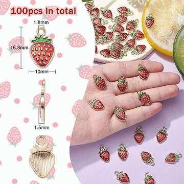 KitBeads 100pcs Enamel Strawberry Charms Alloy Kawaii Food Mini Fruit Chartms Vintage Titanium Red S...