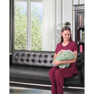 Rnxrbb 3 Piece Postpartum Nursing Pajamas Set Double Layer Maternity Breastfeeding Pjs Sleepwear for Women,Purple Red L