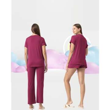 Rnxrbb 3 Piece Postpartum Nursing Pajamas Set Double Layer Maternity Breastfeeding Pjs Sleepwear for Women,Purple Red L