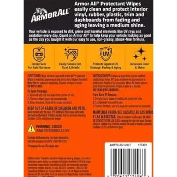 Original Protectant Wipes by Armor All, Car Interior Cleaner Wipes with UV Protection to Fight Crack...