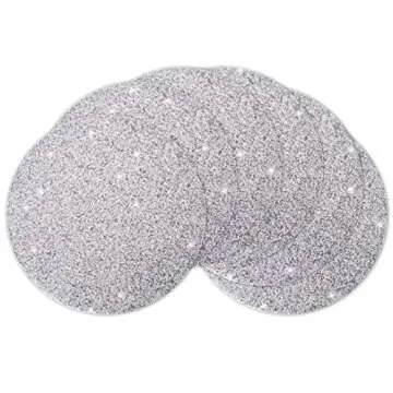 Silver Set of 6 Round Placemats Coasters Set Washable Heat Resistant Non-Slip Table Mats for Kitchen...
