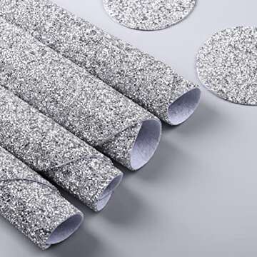 Silver Set of 6 Round Placemats Coasters Set Washable Heat Resistant Non-Slip Table Mats for Kitchen Dining Table Wedding Banquets Sparkle Decoration Rhinestones Placemats (15 Inches)