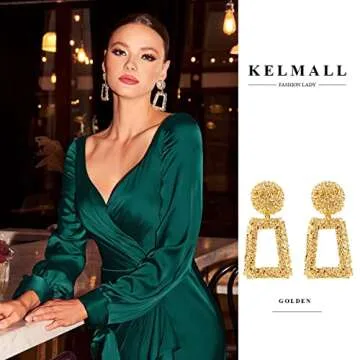 KELMALL Classic Rectangle Dangle Earrings for Women Trendy Textured Geometric Drop Statement Earring