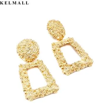 KELMALL Classic Rectangle Dangle Earrings for Women Trendy Textured Geometric Drop Statement Earring