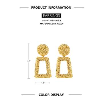 KELMALL Classic Rectangle Dangle Earrings for Women Trendy Textured Geometric Drop Statement Earring