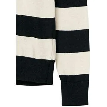 Amazon Essentials Women's Long-Sleeve Lightweight Crewneck Sweater (Available in Plus Size), Black Oatmeal Heather Rugby Stripe, Medium